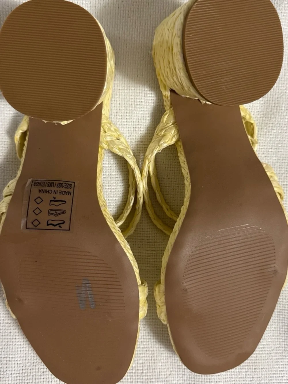 Qupid Light Yellow Braided Strap Slide Heels